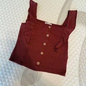 Caution To The Wind Burgundy Knit Square-Neck Tank with Wood Buttons